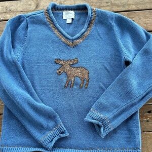 Christopher & Banks Blue Sweater with Moose Accent